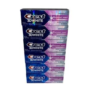 Lot Of 6 Crest 3D White Advanced Radiant Mint Toothpaste 2.4 oz Each Exp: 9/2028